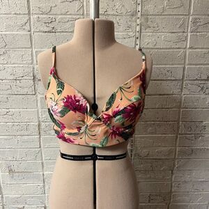 Tori Praver Floral Hawaiian Bikini Swim Top Large